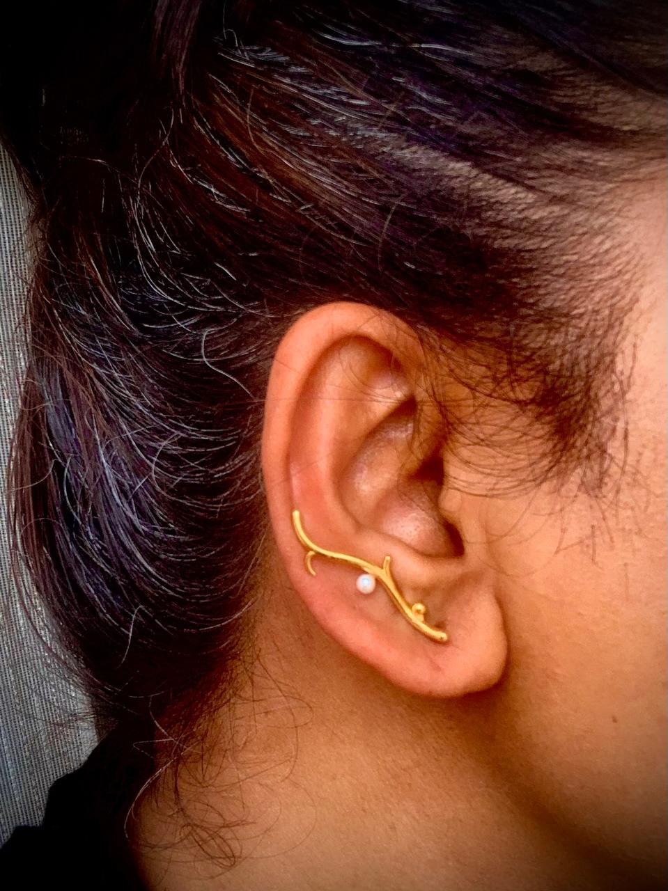 Taap (ताप) Ear Climber | 92.5 Sterling Silver with Gold Plating – Signature Minimal Design