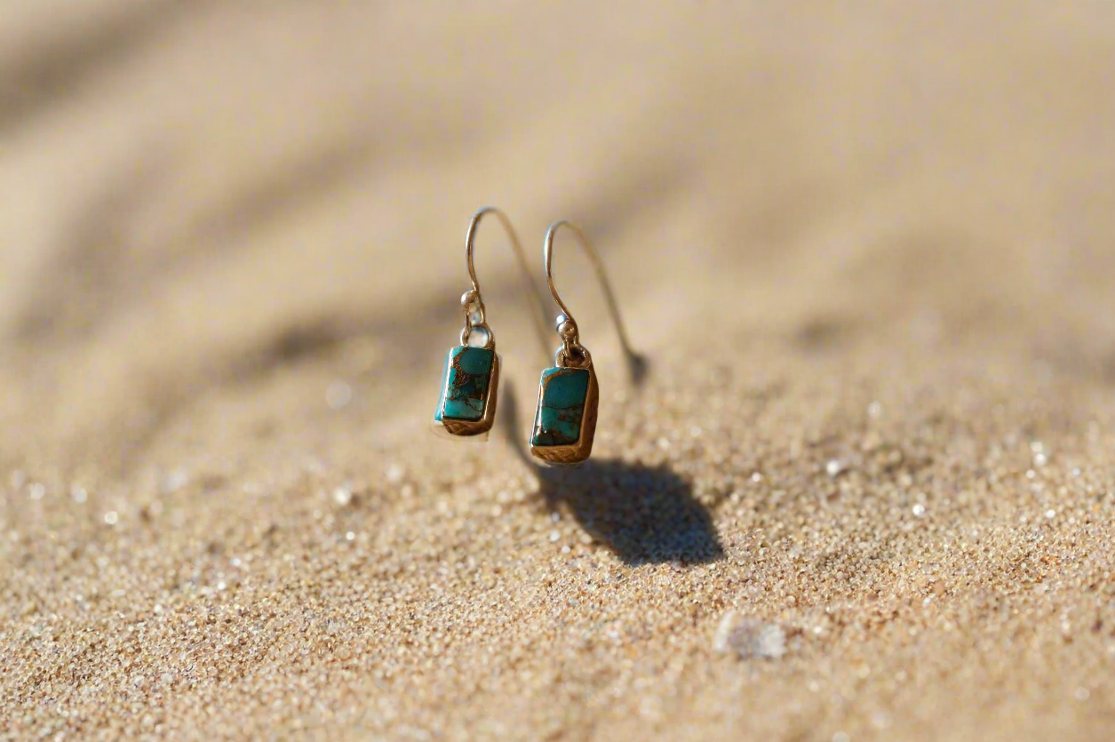 Aaranya (आरण्य) Earrings | 92.5 Silver Minimal Turquoise Drop Earrings