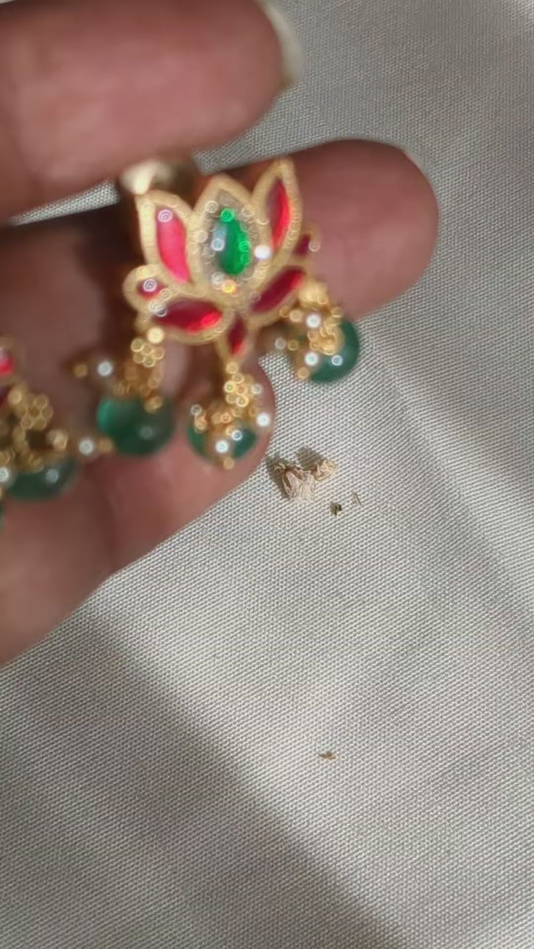 Kamal | कमल 92.5 Silver Lotus-Inspired Jhumkas with Green Pearl Drops