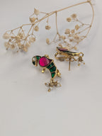 Leela (लीला) Ear Cuffs | 92.5 Silver with Gold Polish, Jadau Enamel & Pearl Accents