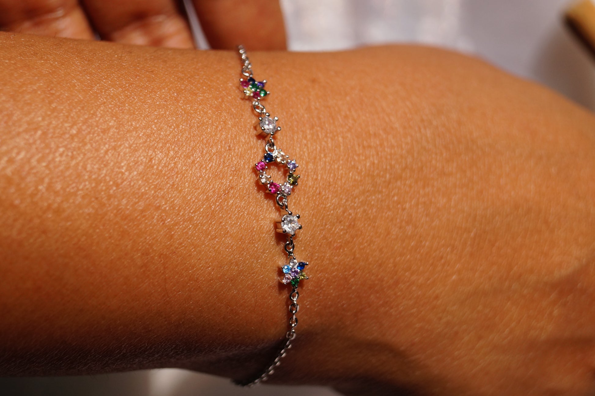Multi-Stone Floral Chain Bracelet