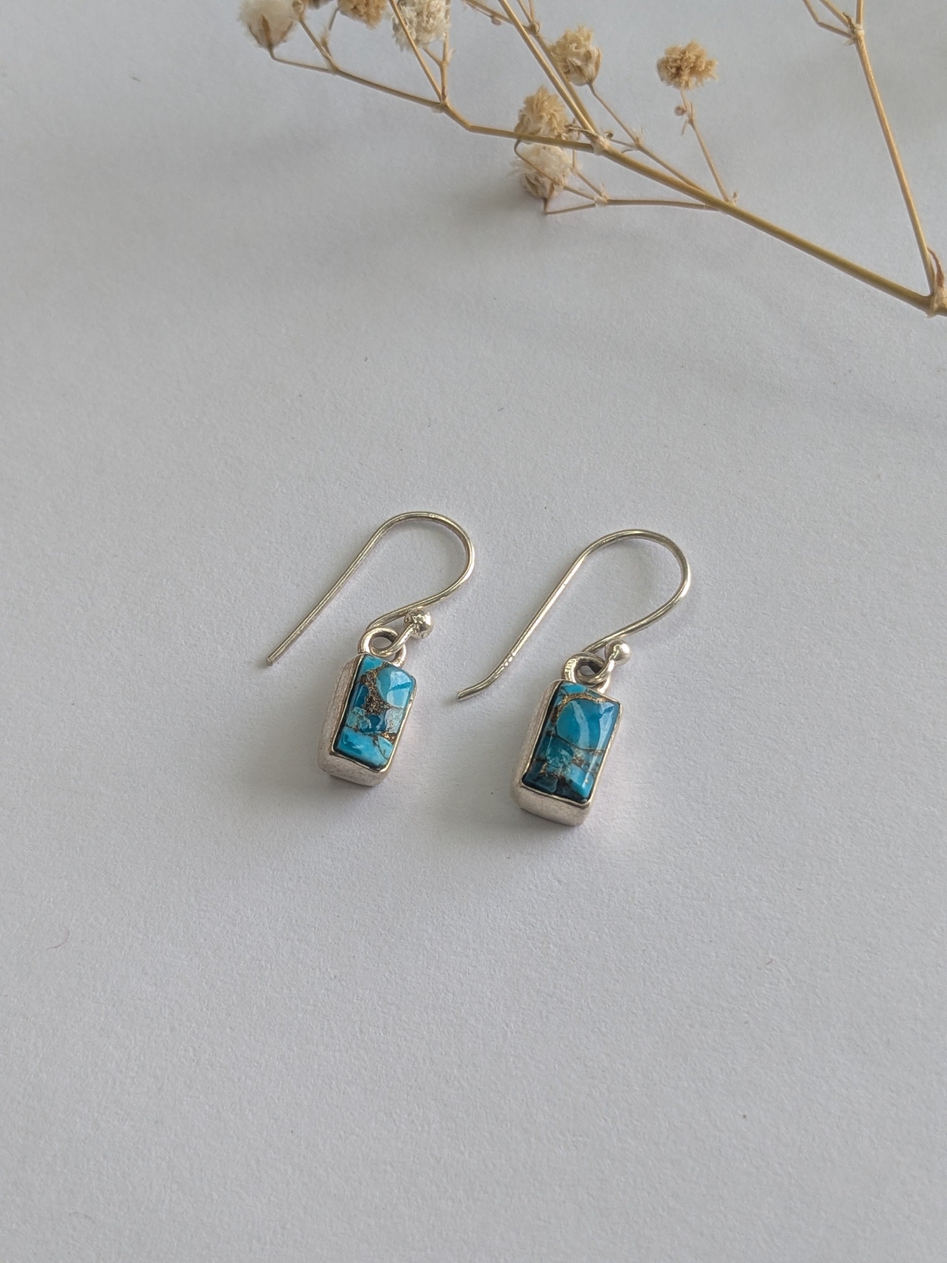 Aaranya (आरण्य) Earrings | 92.5 Silver Minimal Turquoise Drop Earrings