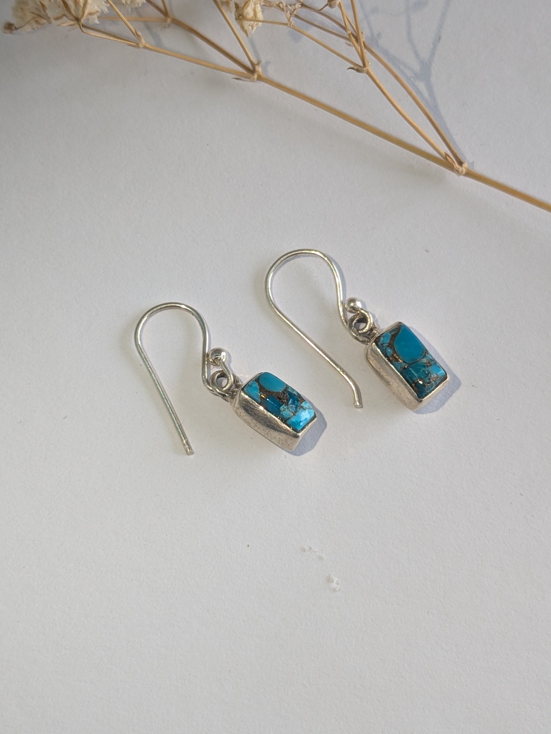 Aaranya (आरण्य) Earrings | 92.5 Silver Minimal Turquoise Drop Earrings