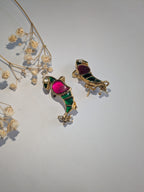 Leela (लीला) Ear Cuffs | 92.5 Silver with Gold Polish, Jadau Enamel & Pearl Accents