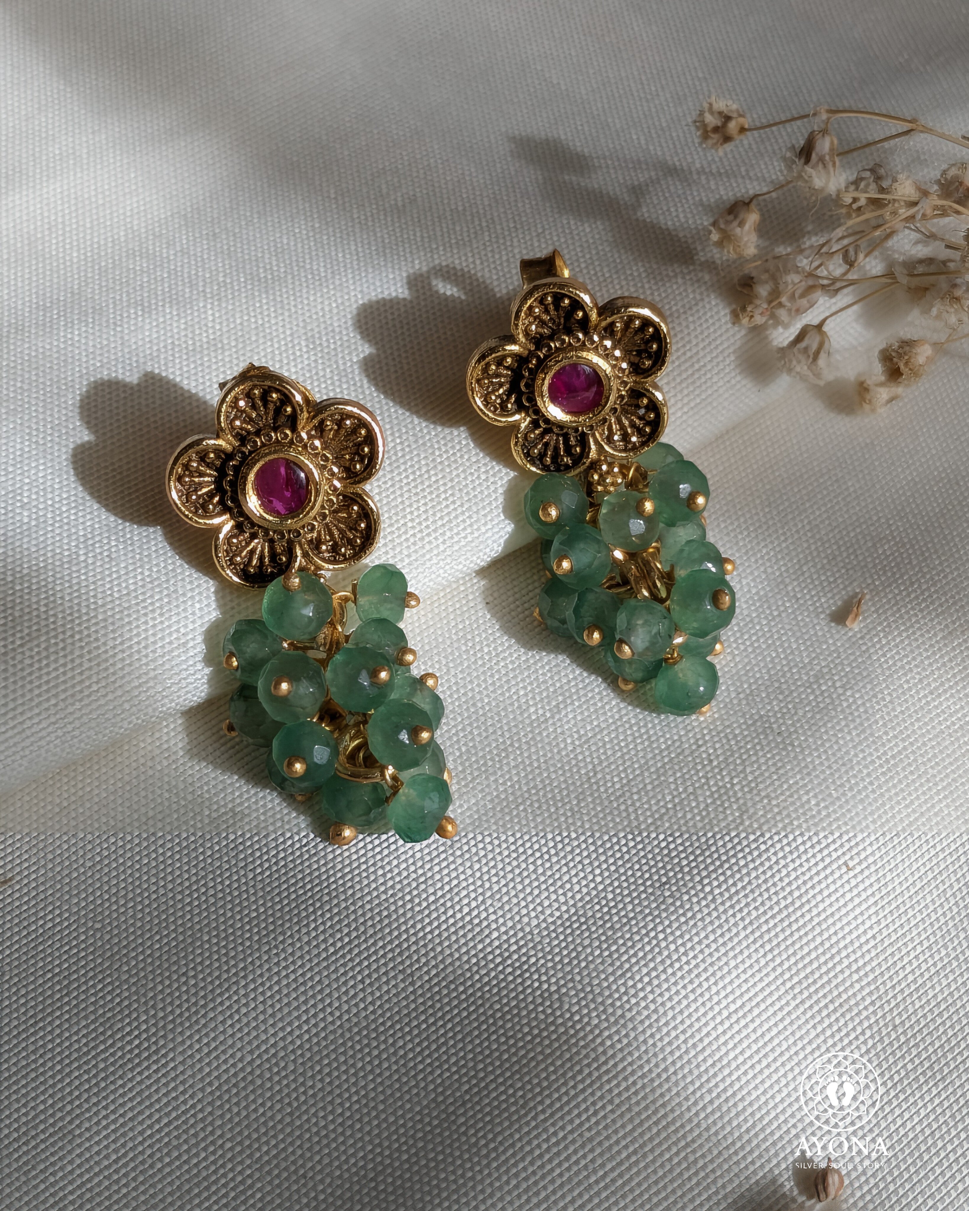 Harini | हरिणी Earrings | 92.5 Sterling Silver temple jewellery Jhumka