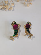 Leela (लीला) Ear Cuffs | 92.5 Silver with Gold Polish, Jadau Enamel & Pearl Accents