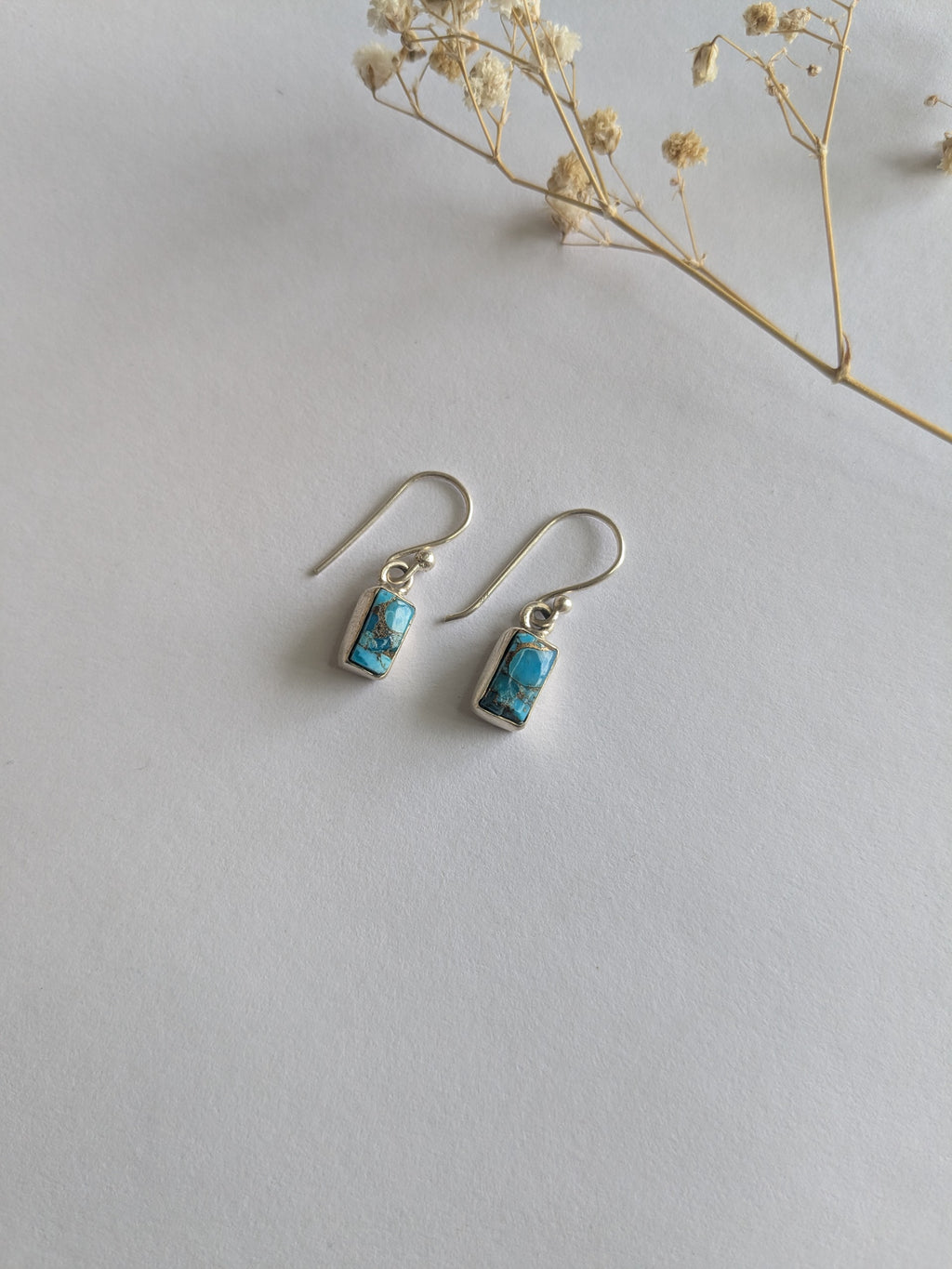 Aaranya (आरण्य) Earrings | 92.5 Silver Minimal Turquoise Drop Earrings