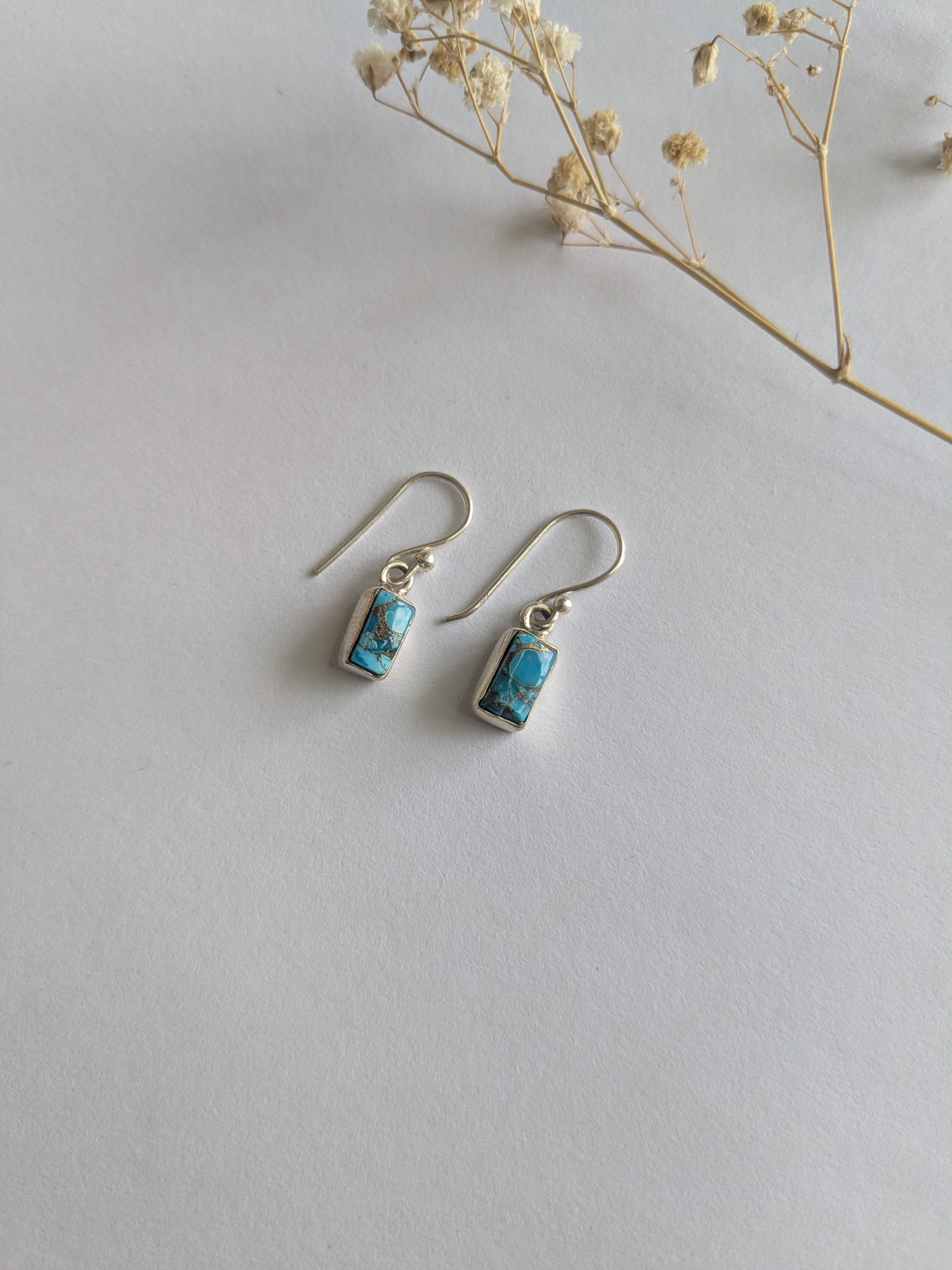 Aaranya (आरण्य) Earrings | 92.5 Silver Minimal Turquoise Drop Earrings
