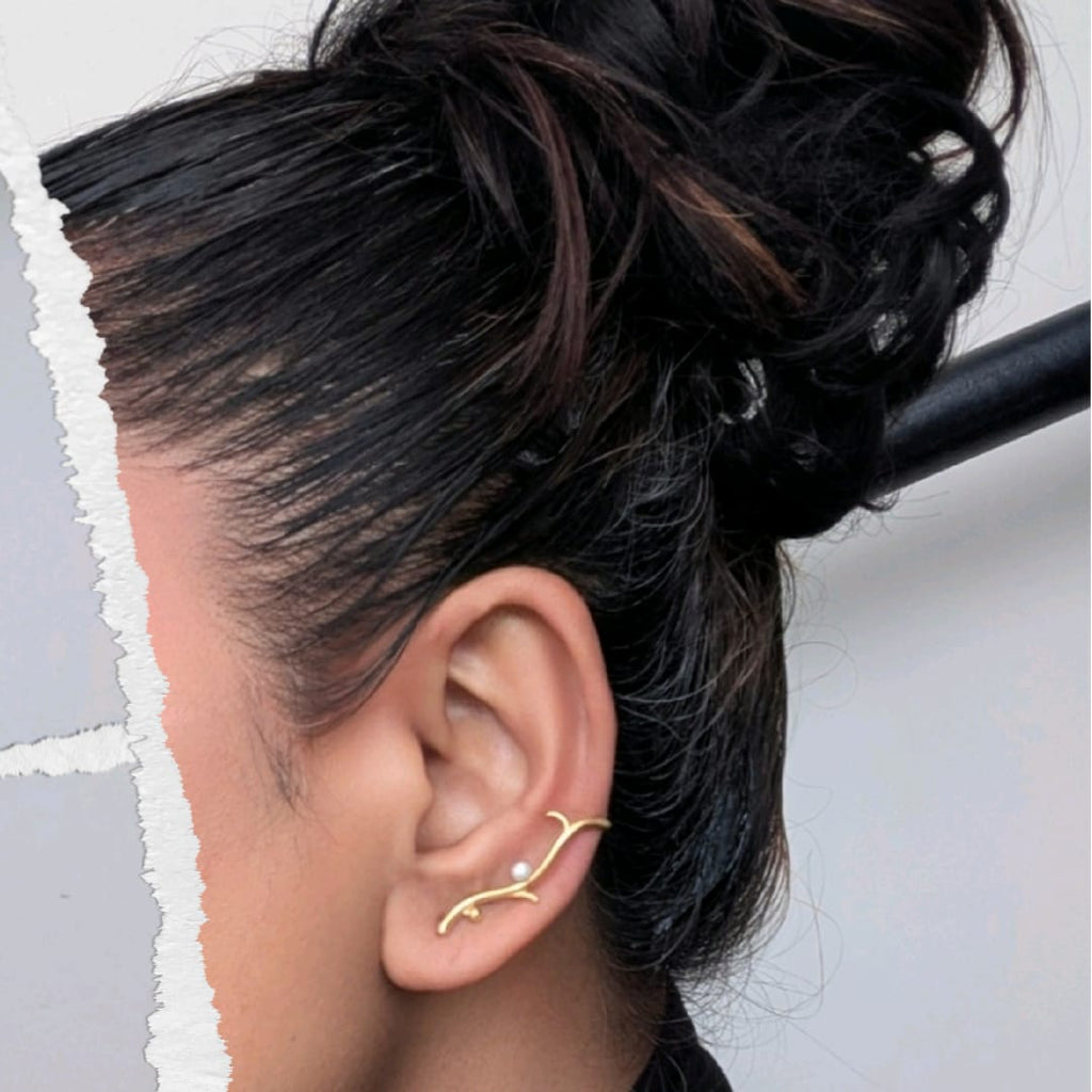Taap (ताप) Ear Climber | 92.5 Sterling Silver with Gold Plating – Signature Minimal Design